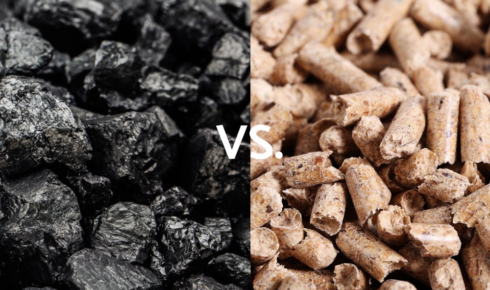 Zestawienie zdjęć węgla i pelletu - pellet czy węgiel - co wybrać?
